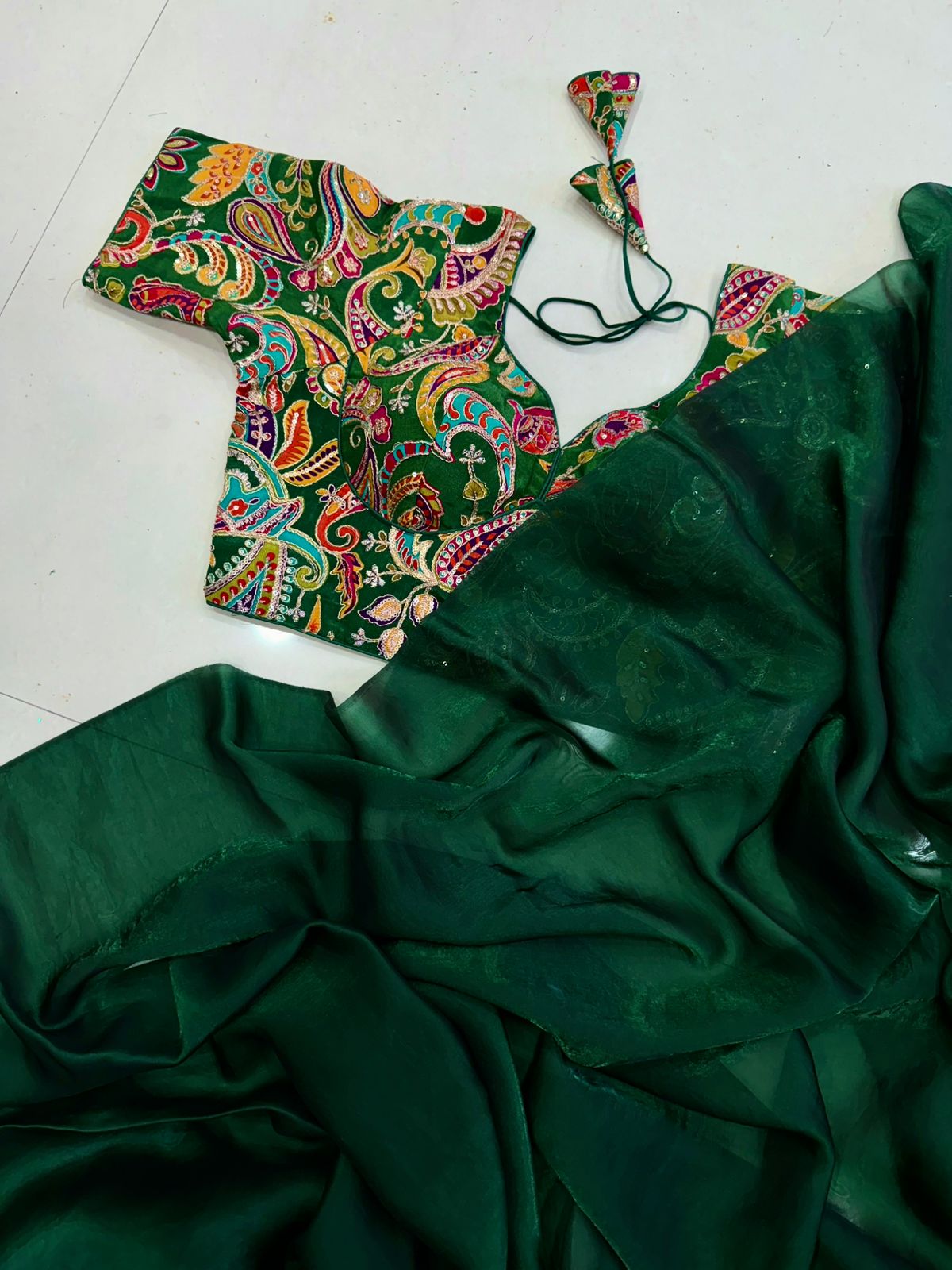 Space satin saree with position work blouse