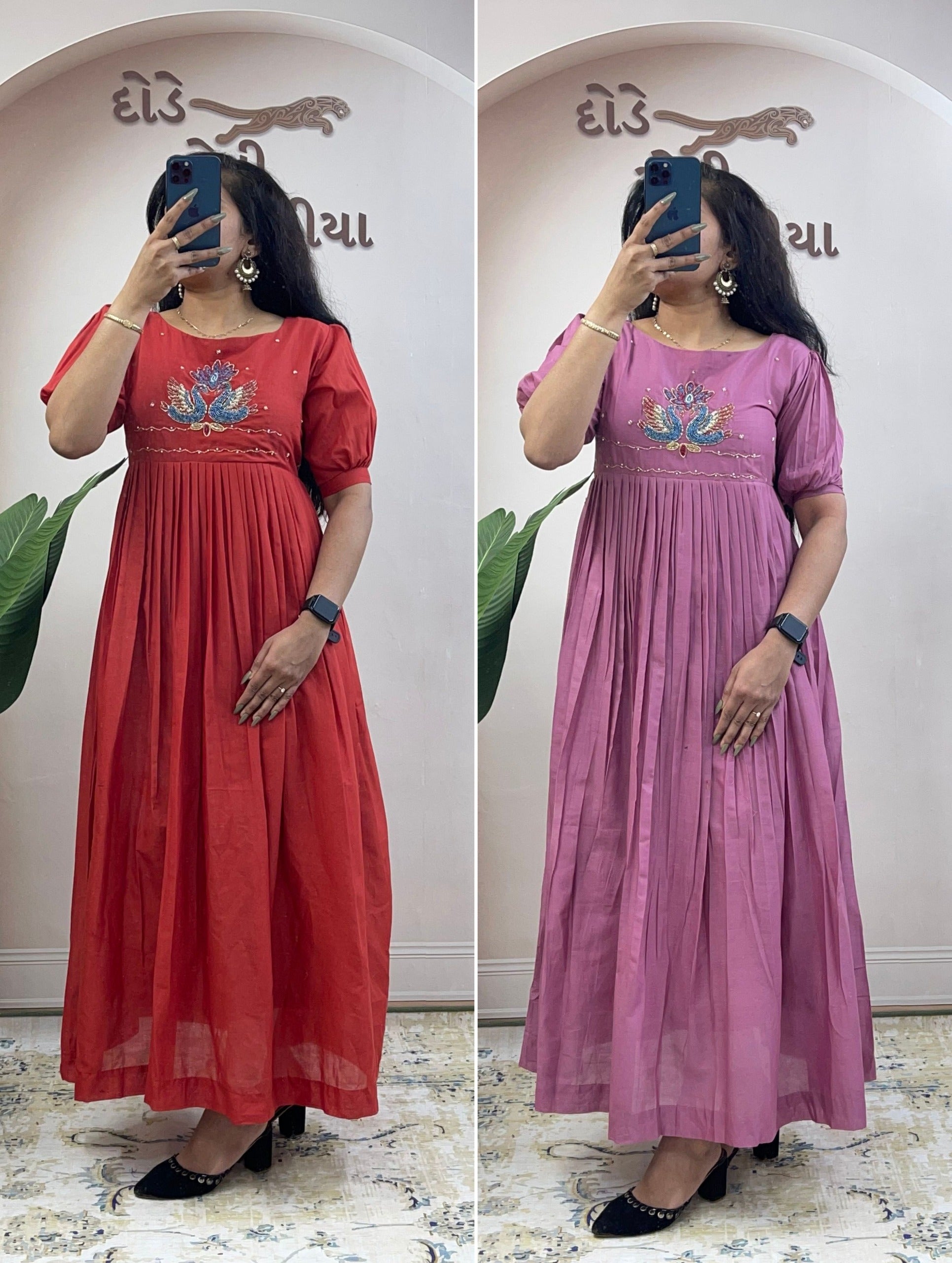 Mull cotton maggam work kurthi