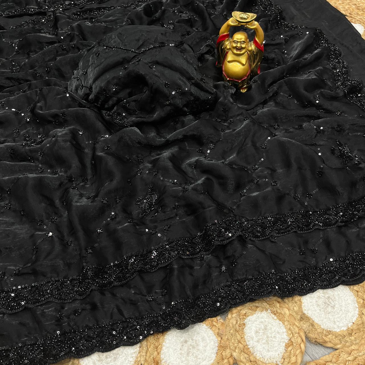 Space silk black Designer saree