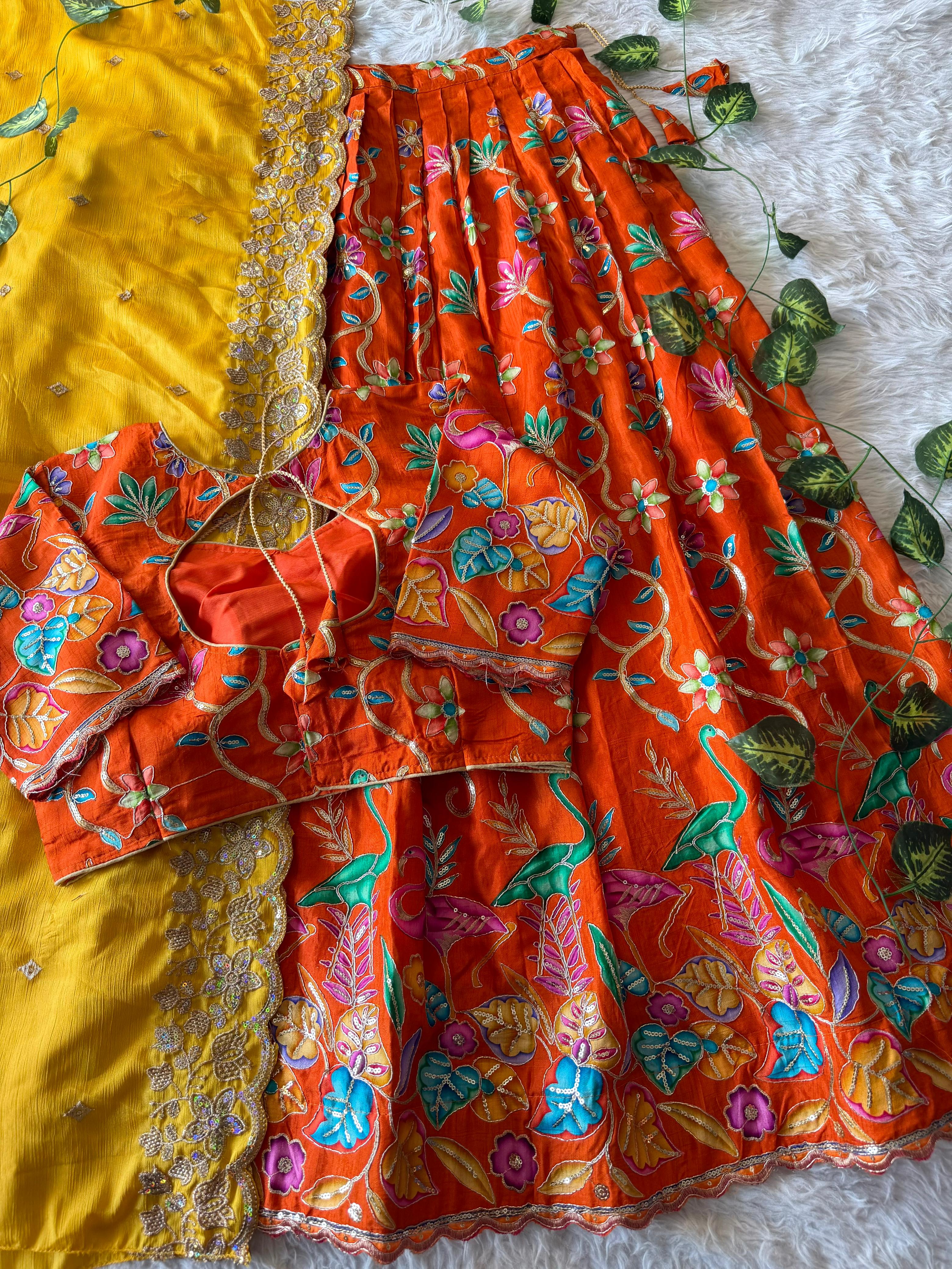 Viscose dola position embroidery lehengas