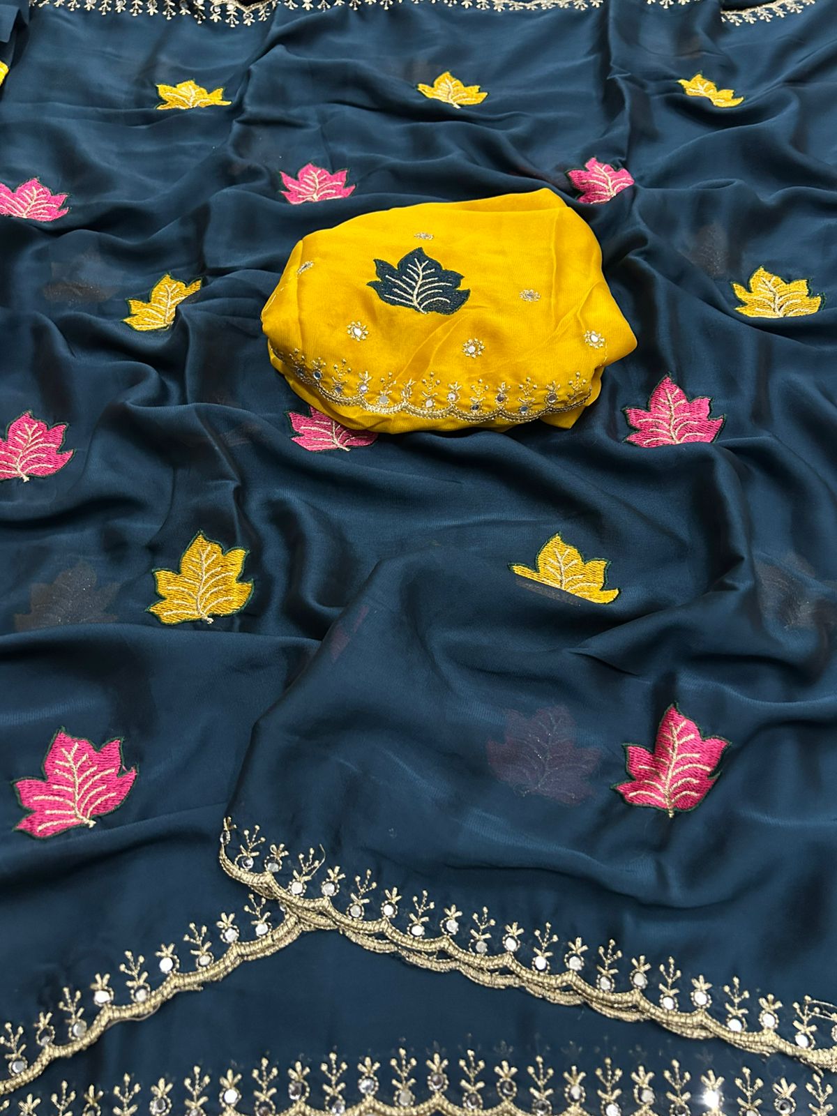 Soft Rangoli silk real mirror work saree