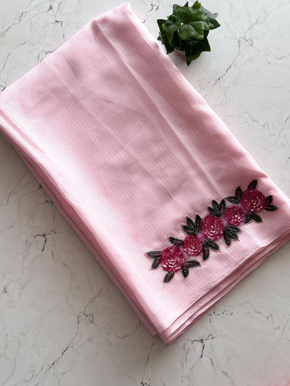 Premium kota Doria saree with hand cut Dana work