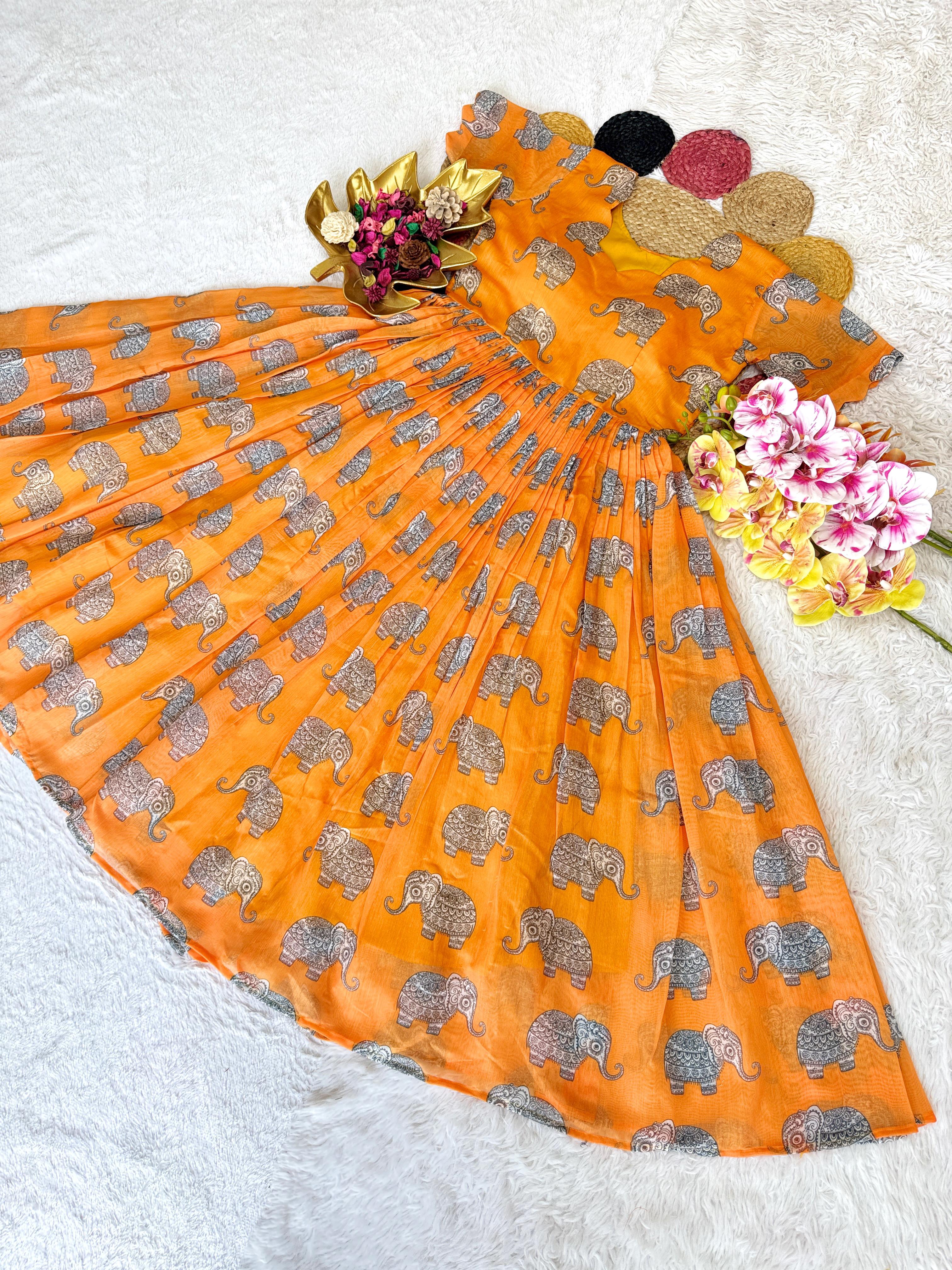 Chenderi cotton kalamkari inspired frocks