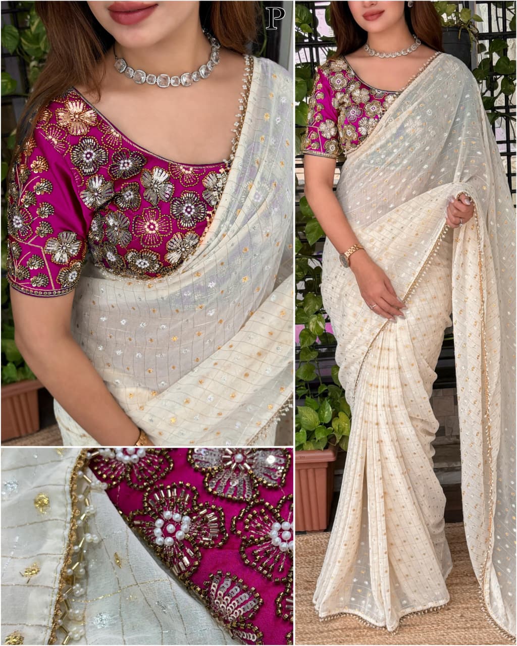 Cruchy georgette designer saree