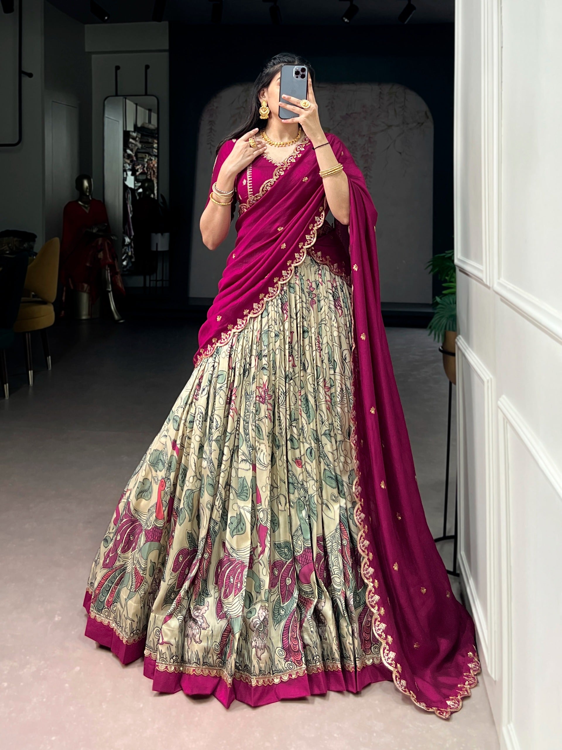 Tussar silk kalamkari inspired lehenga set