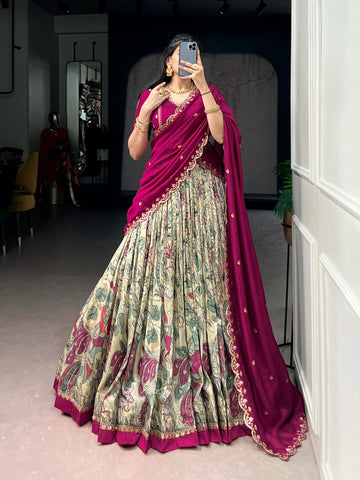 Tussar silk kalamkari inspired lehenga set
