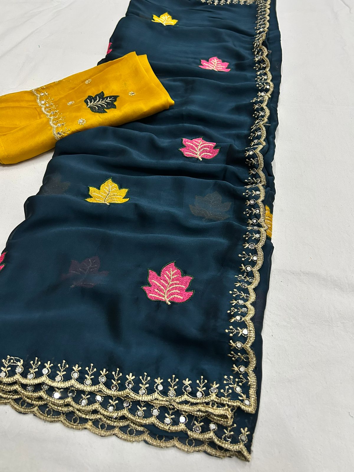 Soft Rangoli silk real mirror work saree