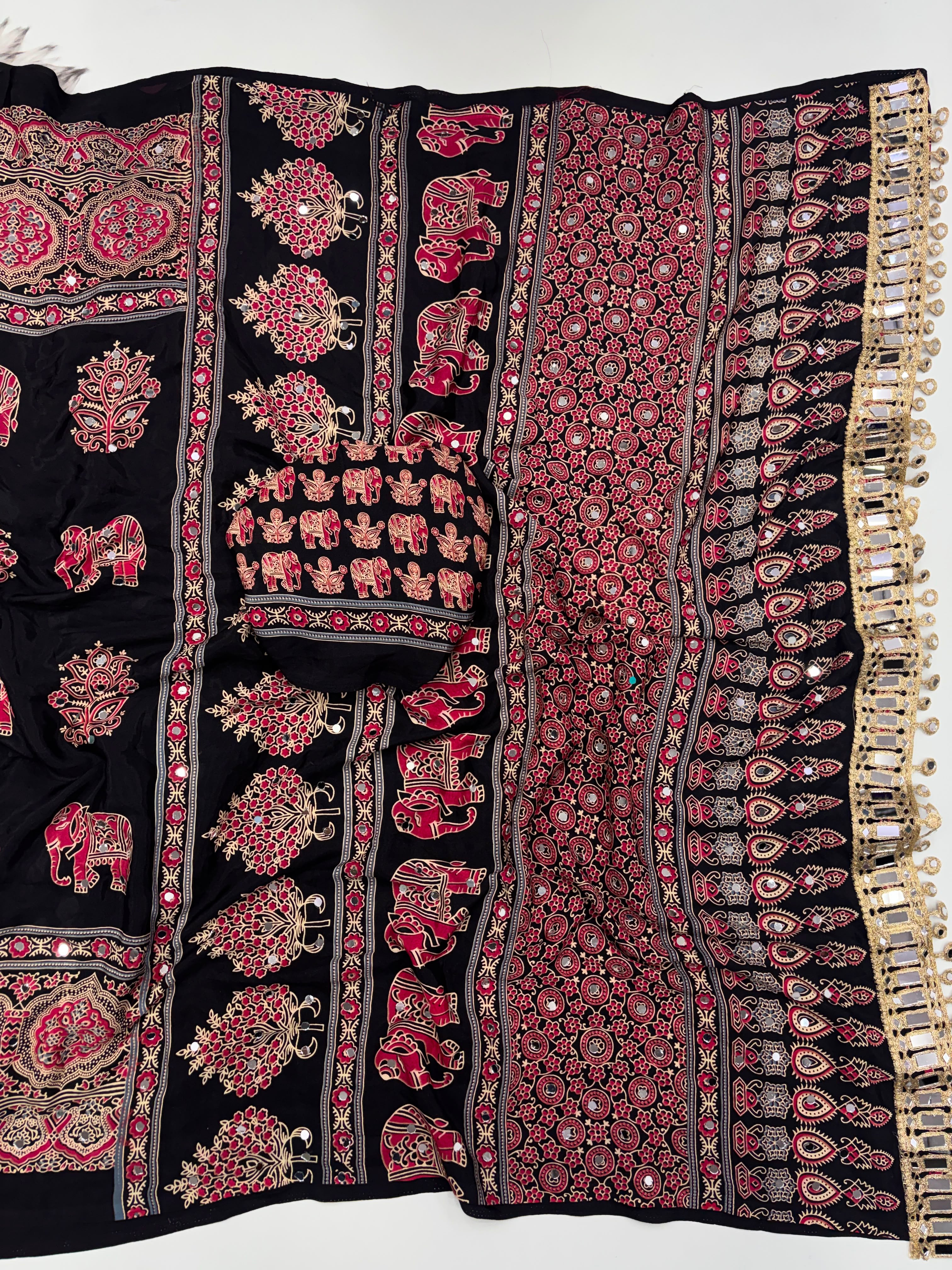 Pure Ajrakh Satin Viscose Silk Saree