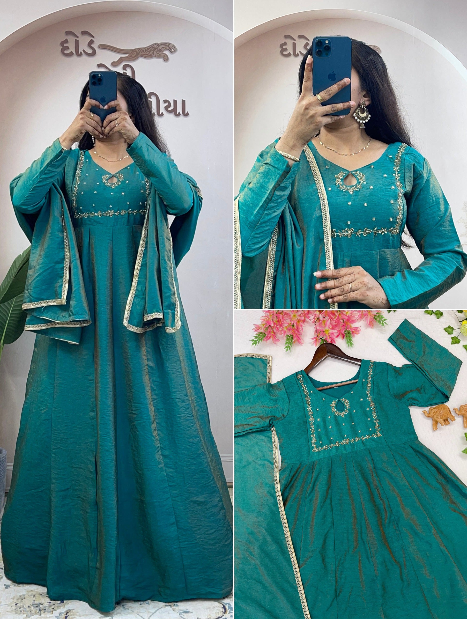 vichithra silk hand work gown with duppatta