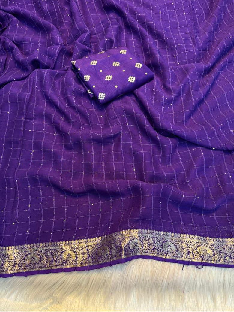 Viscose georgette sequence checks saree