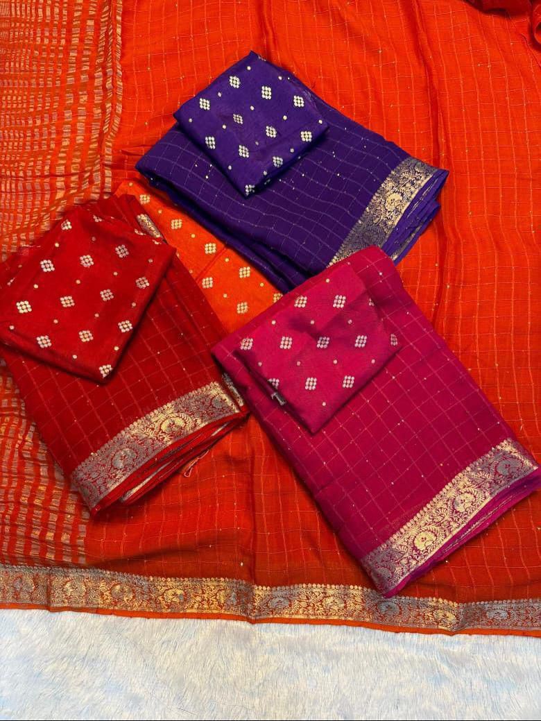 Viscose georgette sequence checks saree