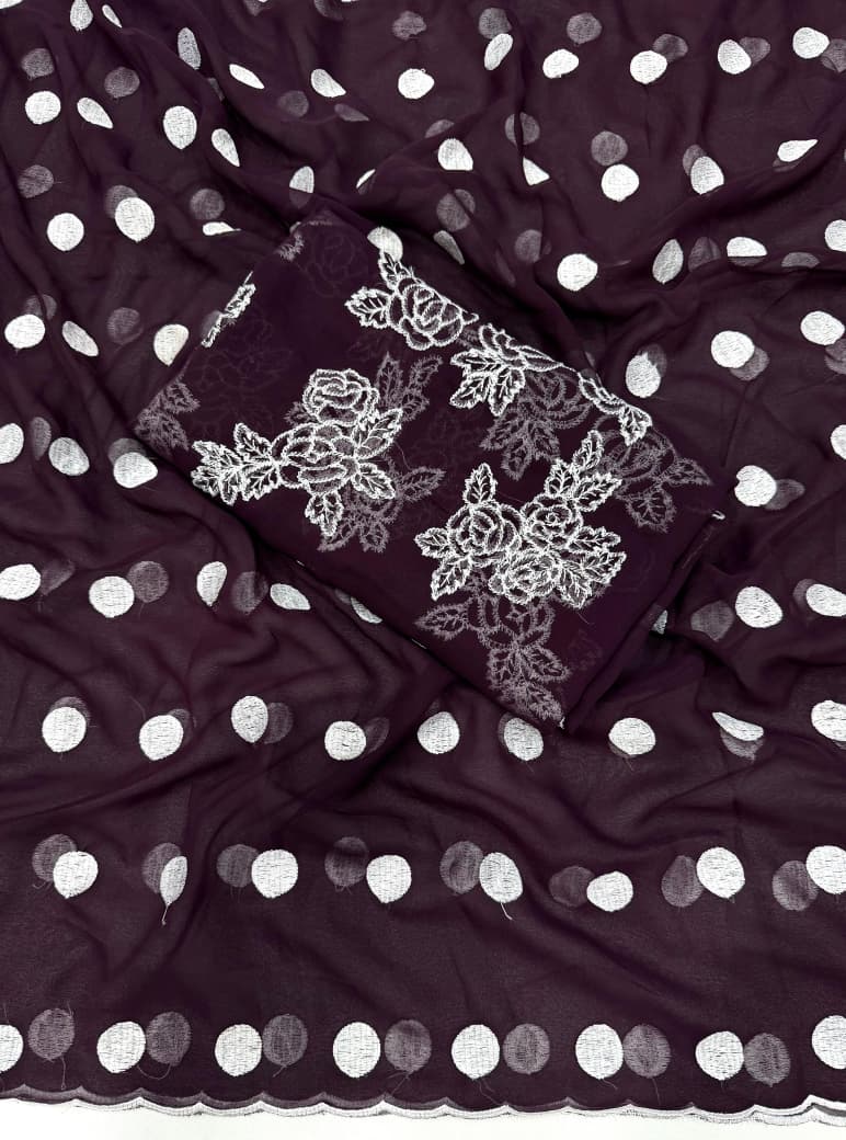 polka dot thread work scalp border saree