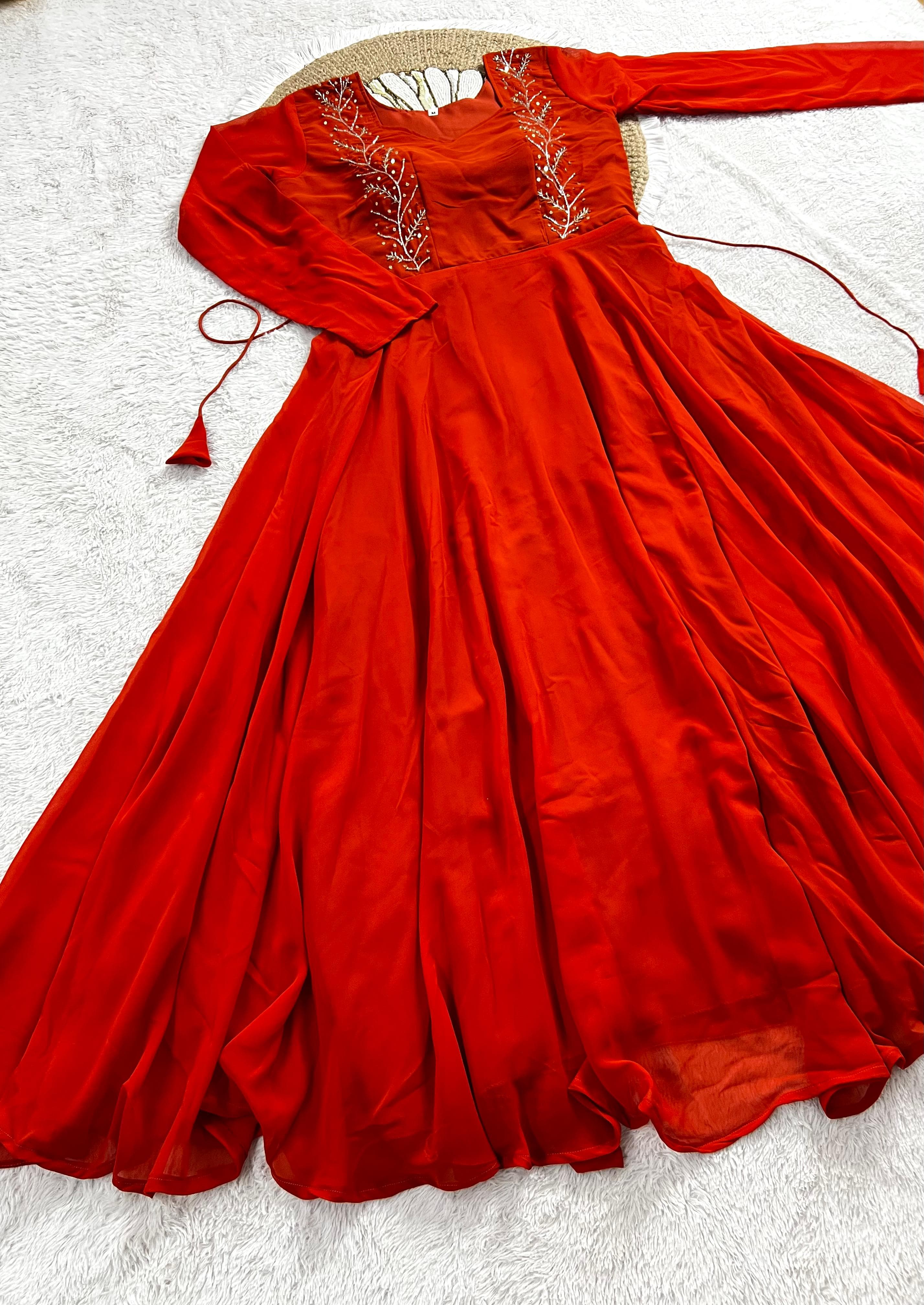 Blooming georgette maggam work gown