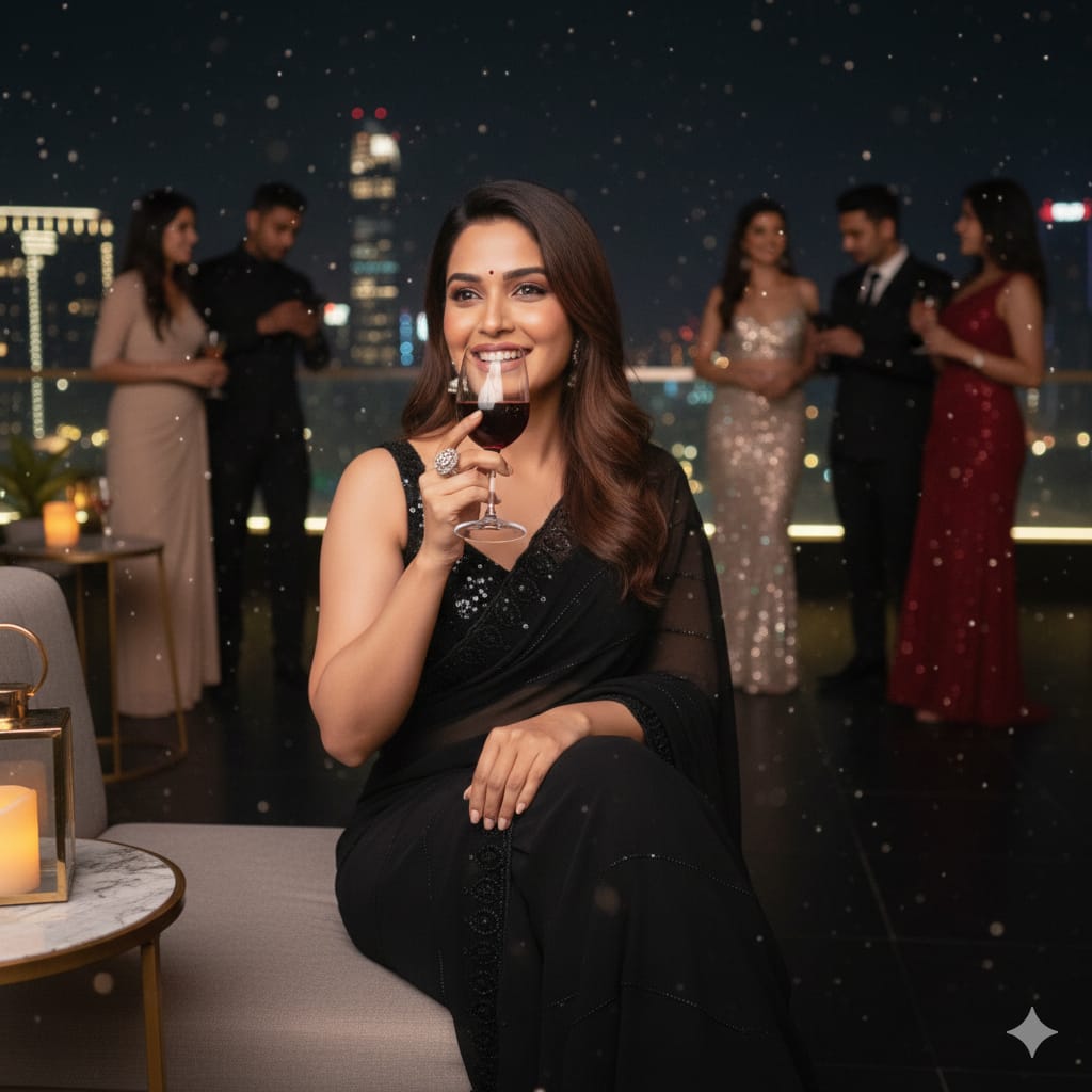 grand party wear beeds work black saree
