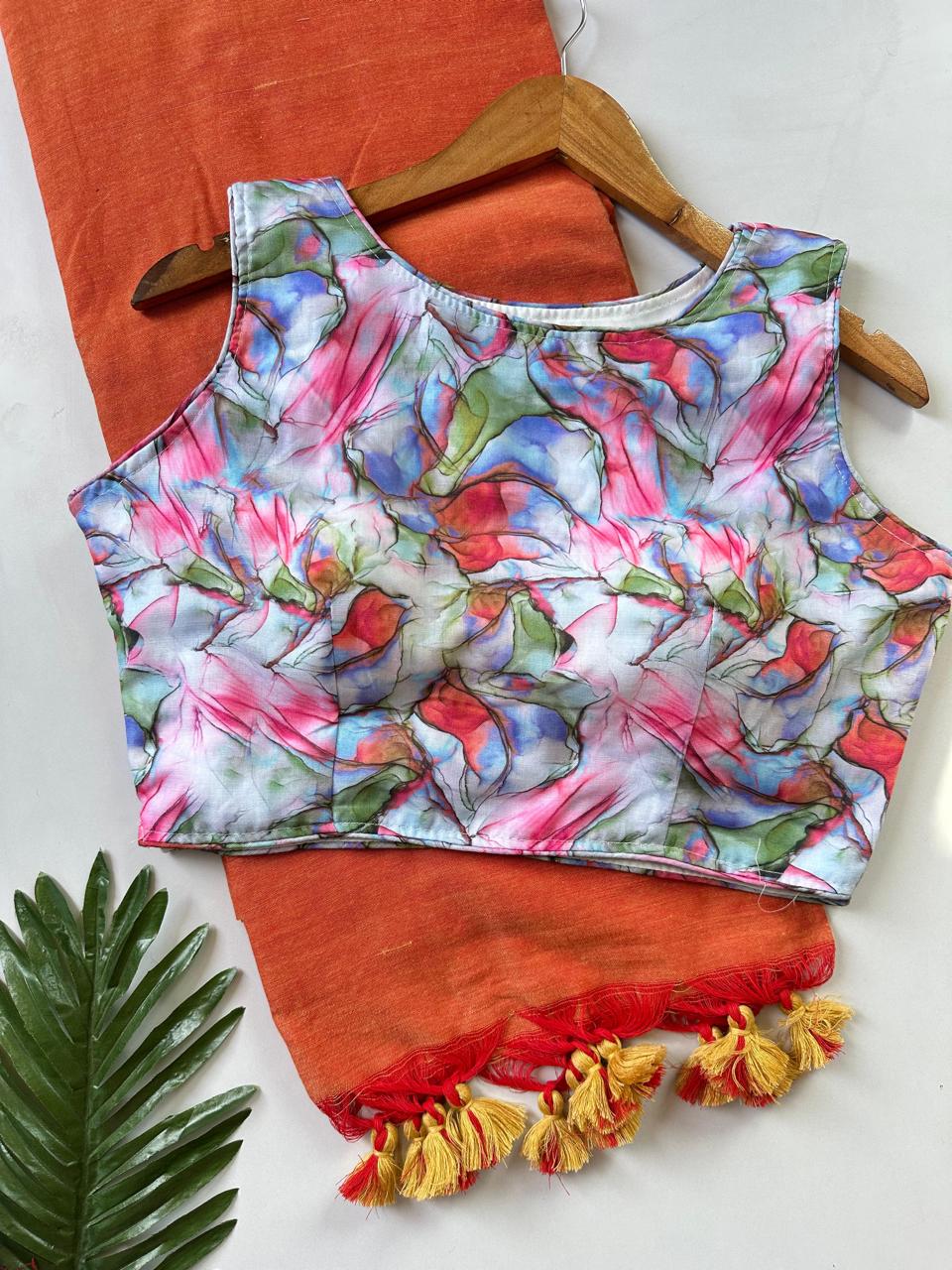 Khadi cotton Saree with mix cotton printed blouse
