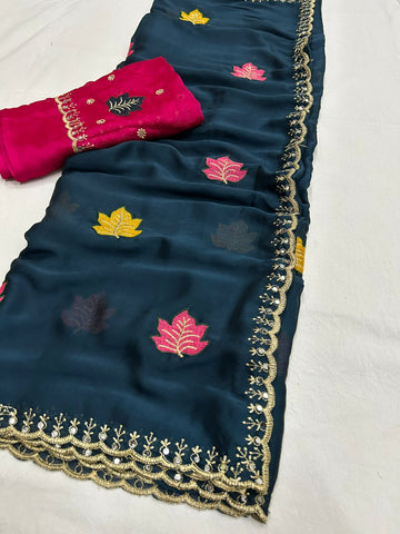 Soft Rangoli silk real mirror work saree