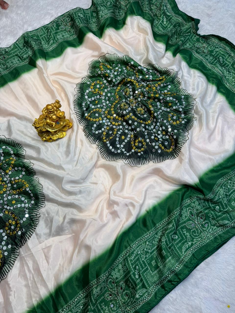 Marshmallow chinnon silk Ajrak print saree ✨