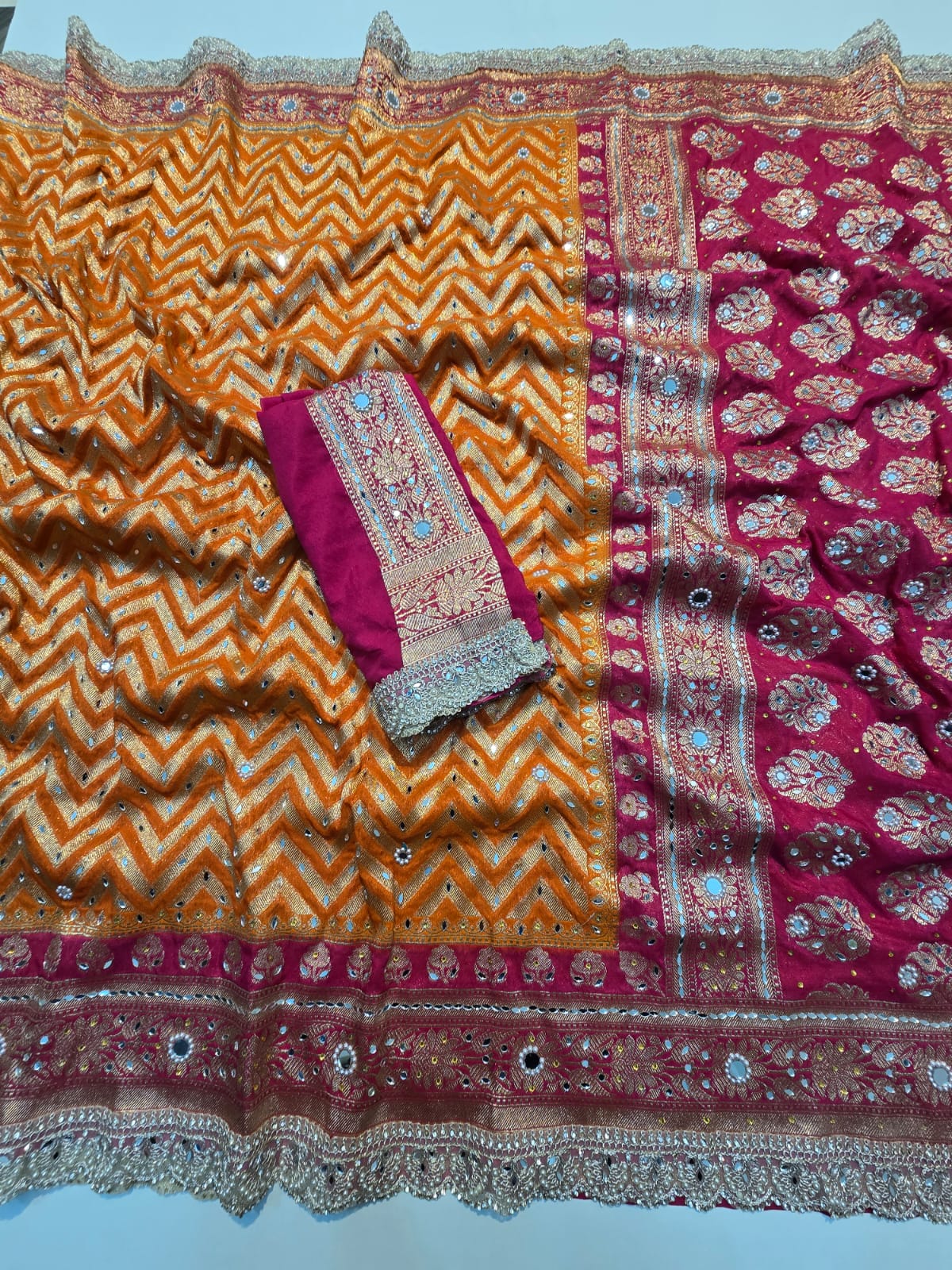 Benaresi khaddi georgette silk pearl lace work saree ✨