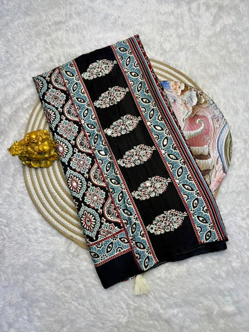 Ajarakh print soft crape silk sarees