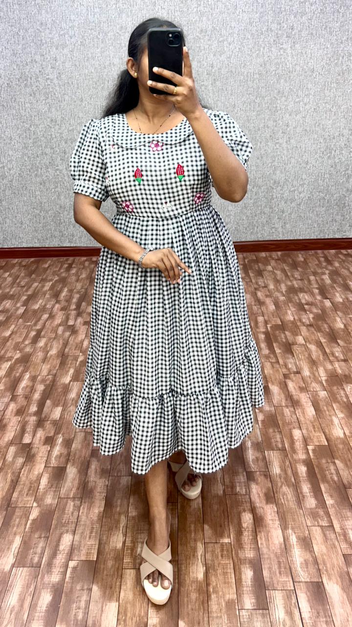 Cambric cotton checks maggam gowns