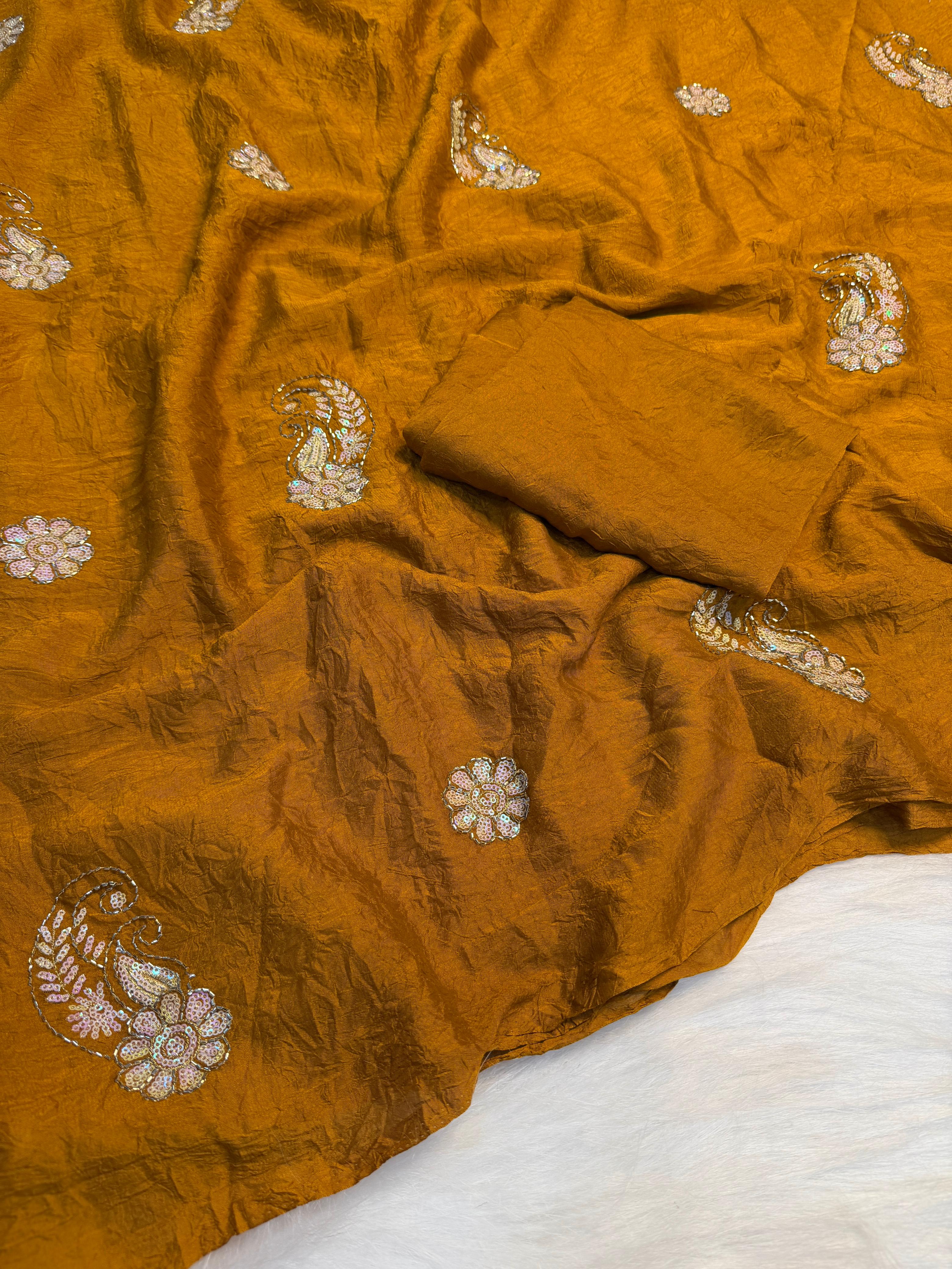 Soft crush silk embroidery Sarees