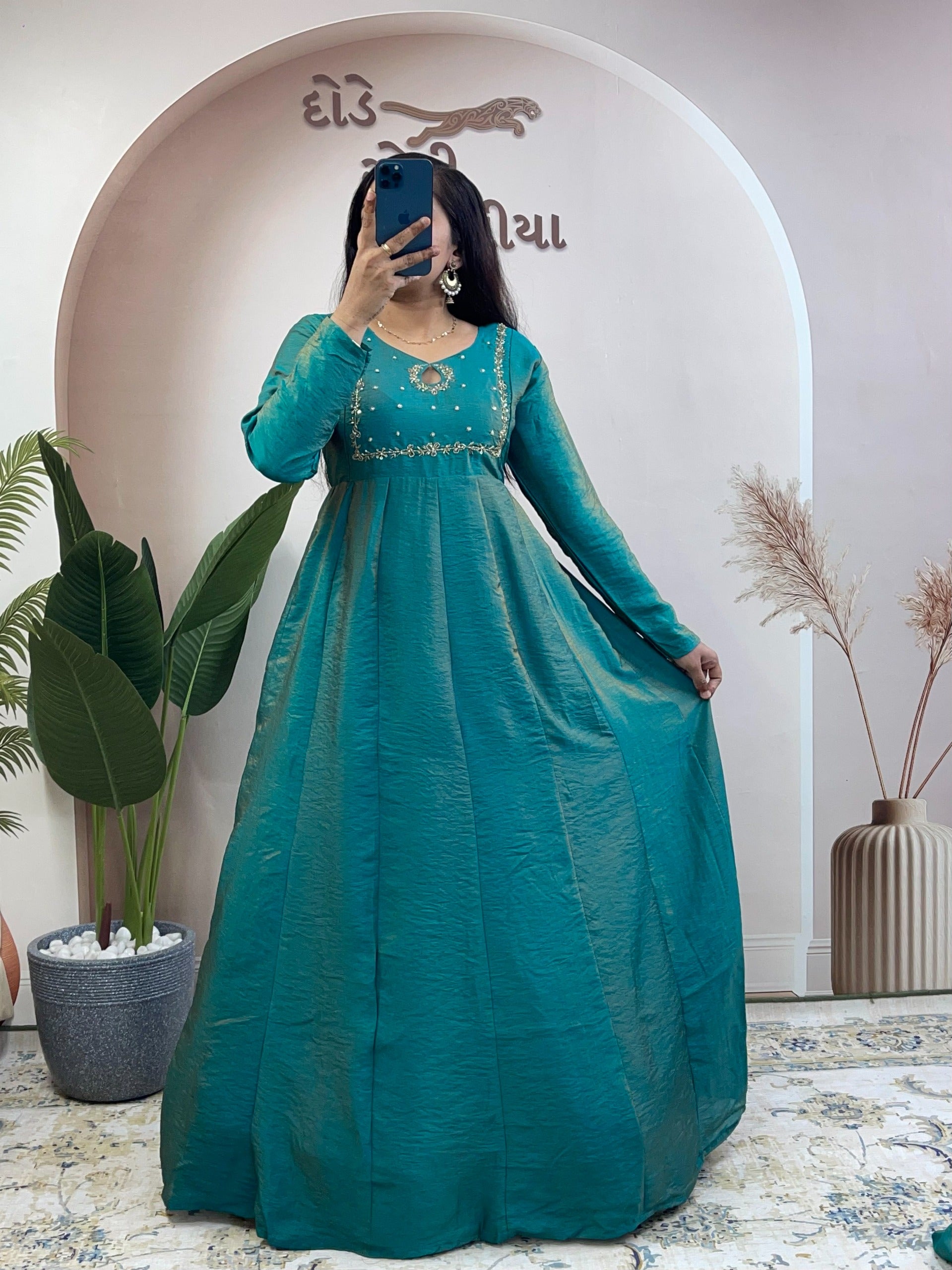 vichithra silk hand work gown with duppatta