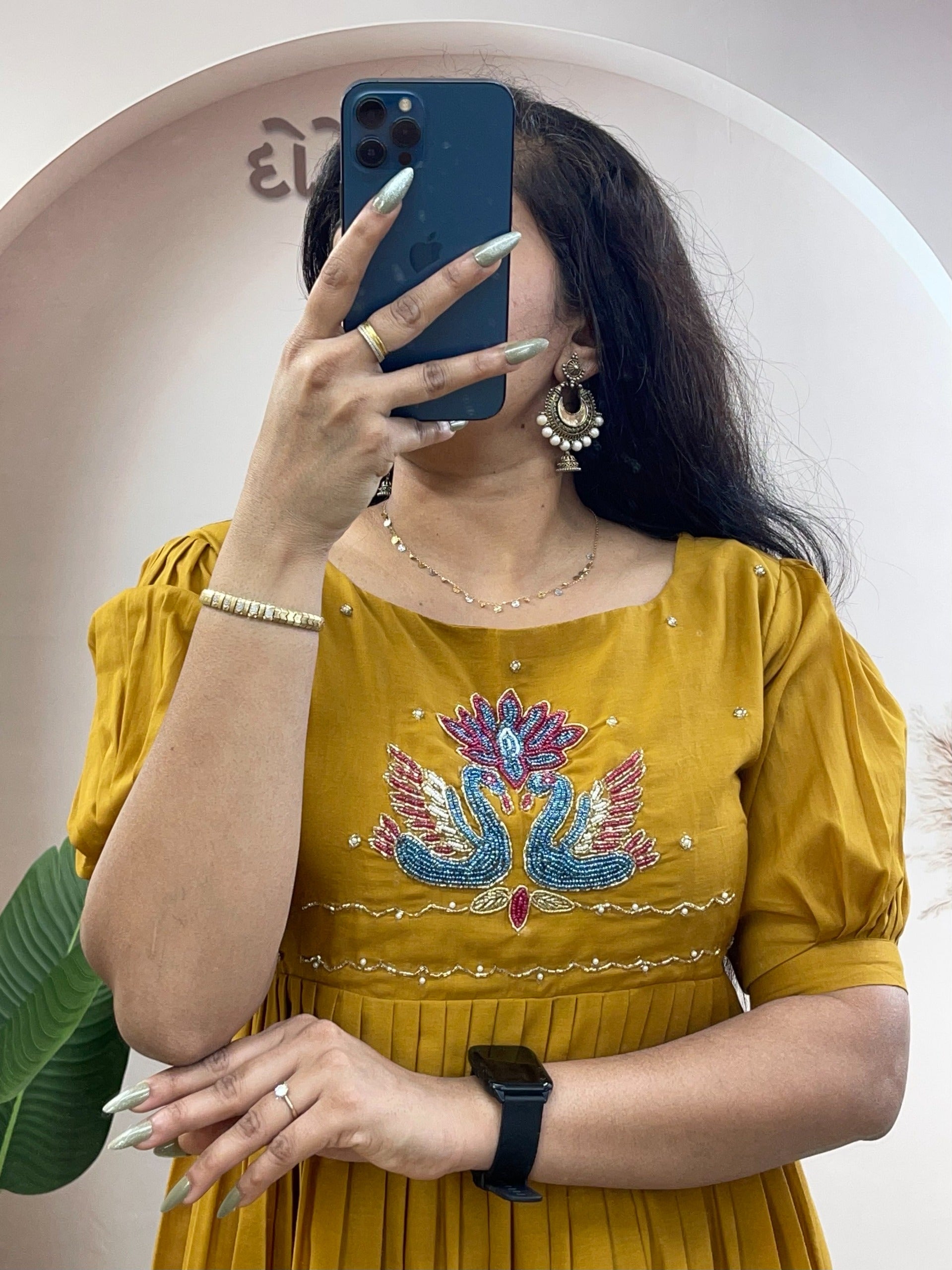 Mull cotton maggam work kurthi