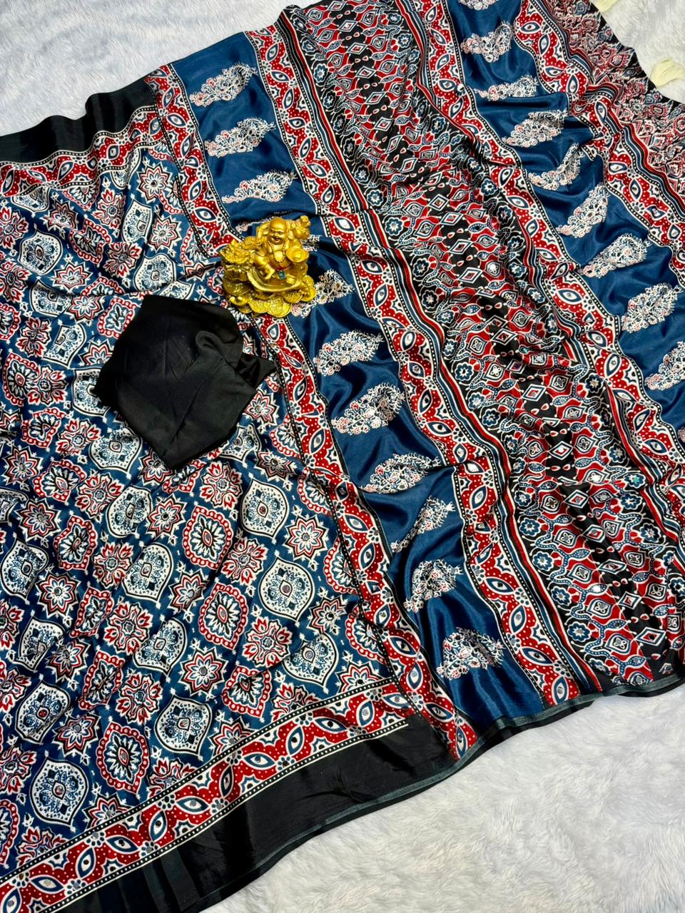 Ajarakh print soft crape silk sarees