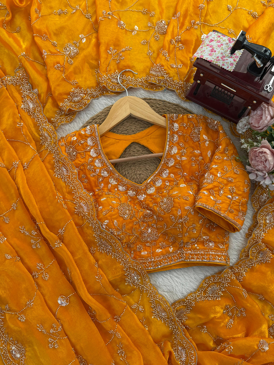 Yellow heavy designer saree