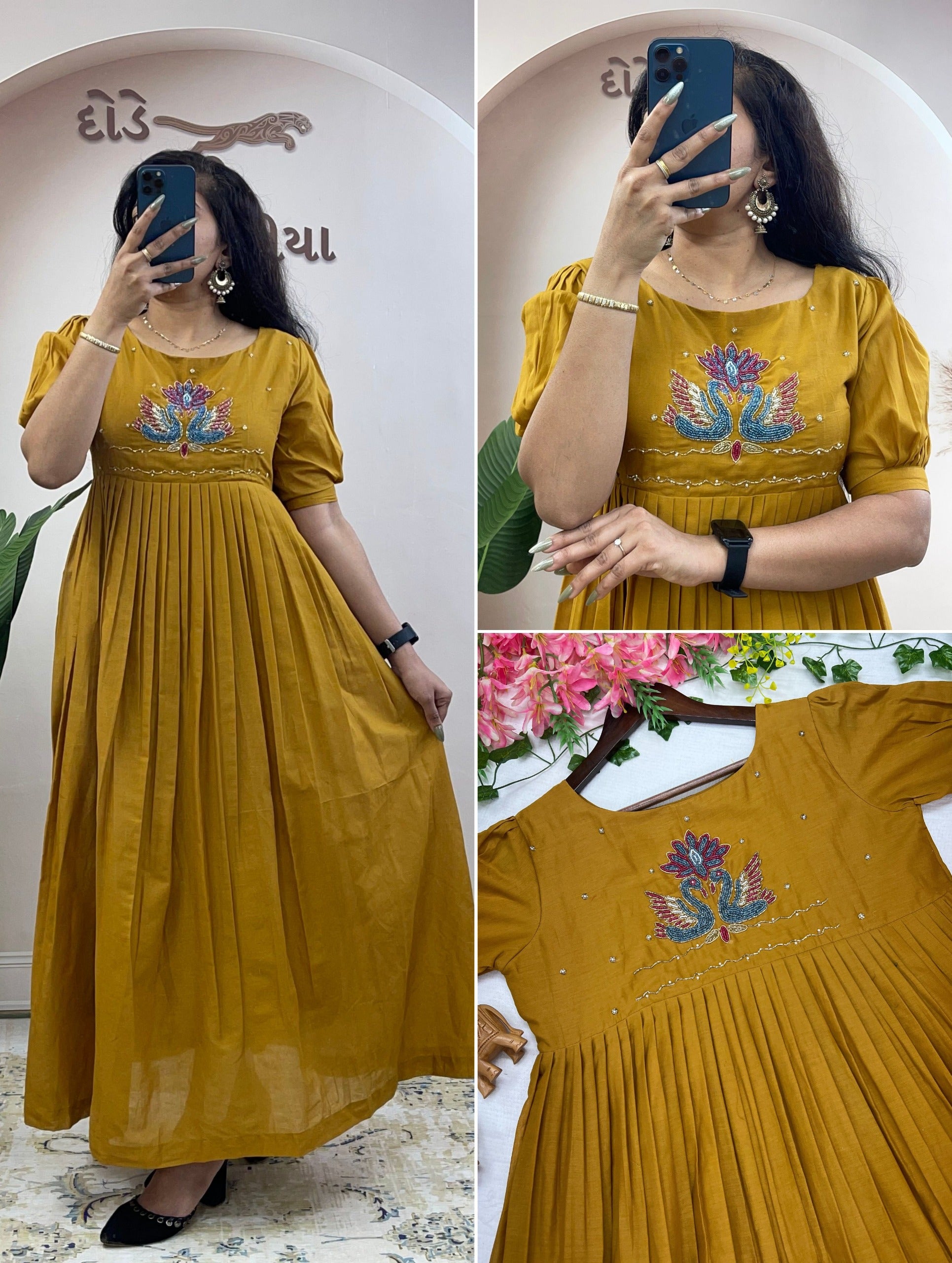 Mull cotton maggam work kurthi