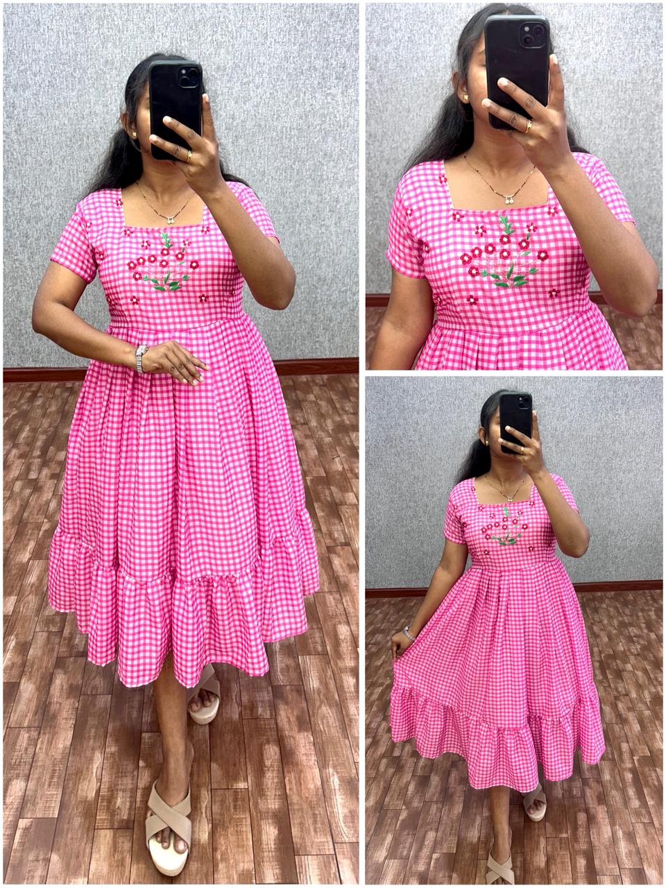 Cambric cotton checks maggam gowns