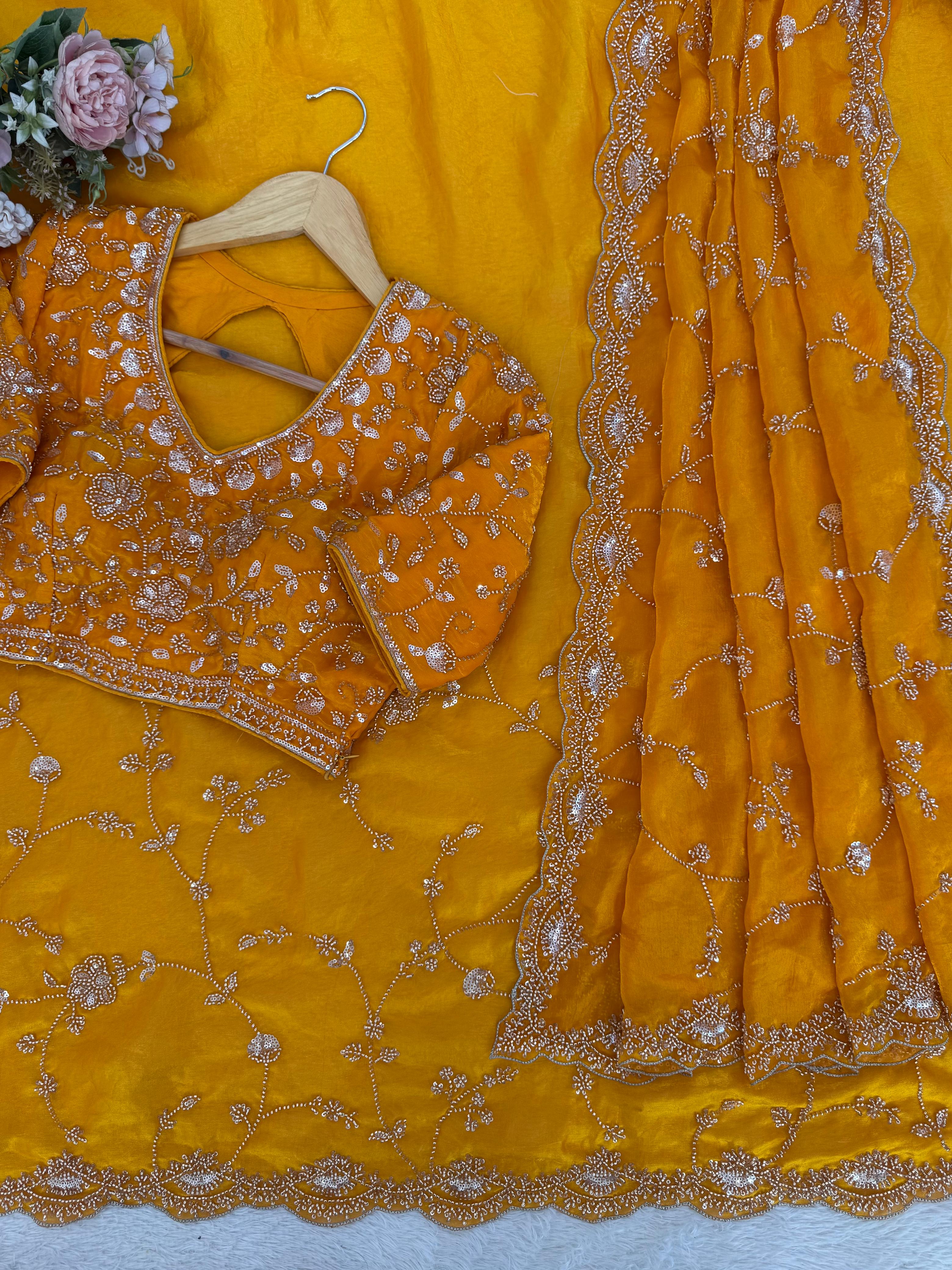 Yellow heavy designer saree