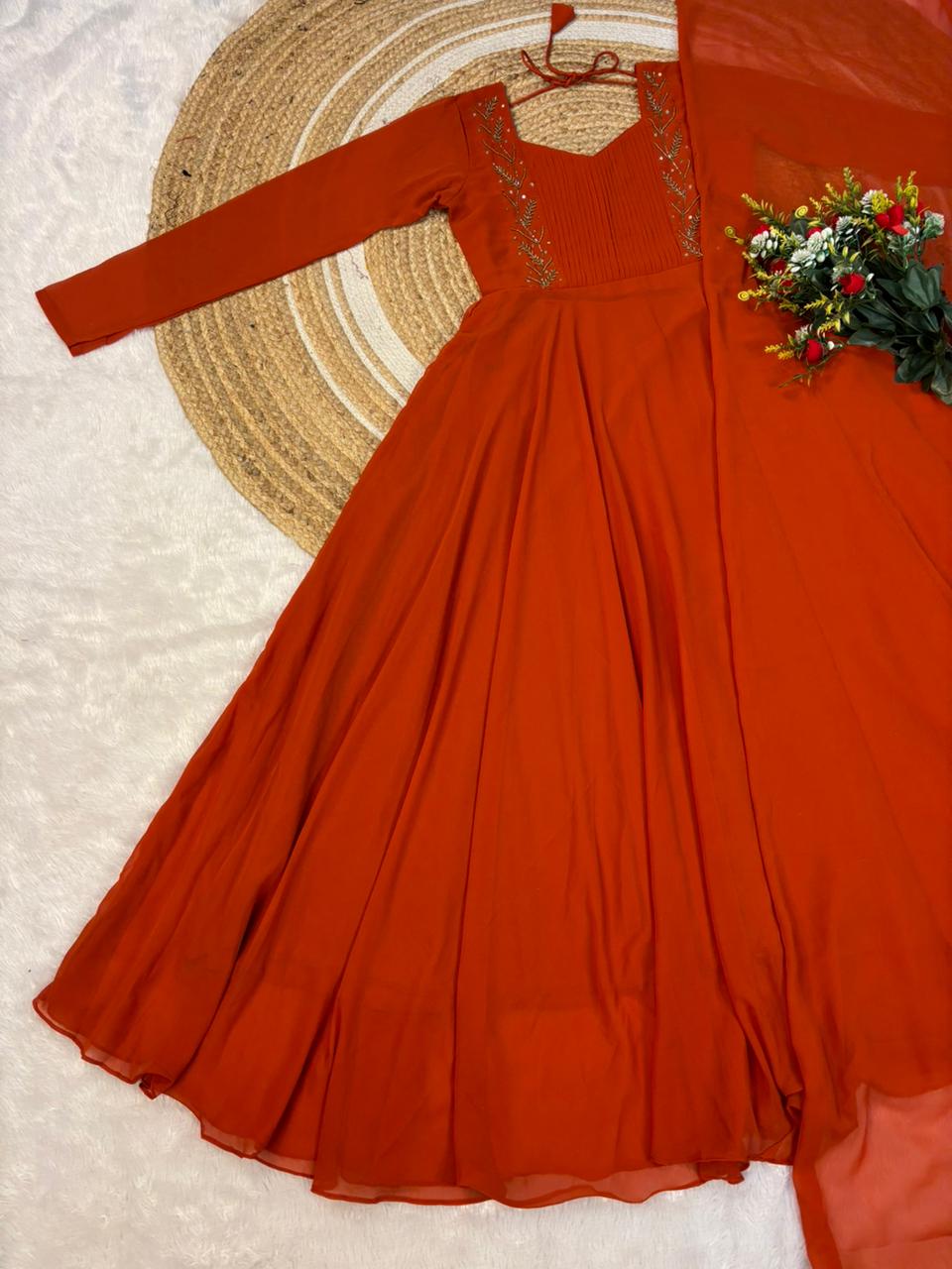 georgette maggam work gown with duppata