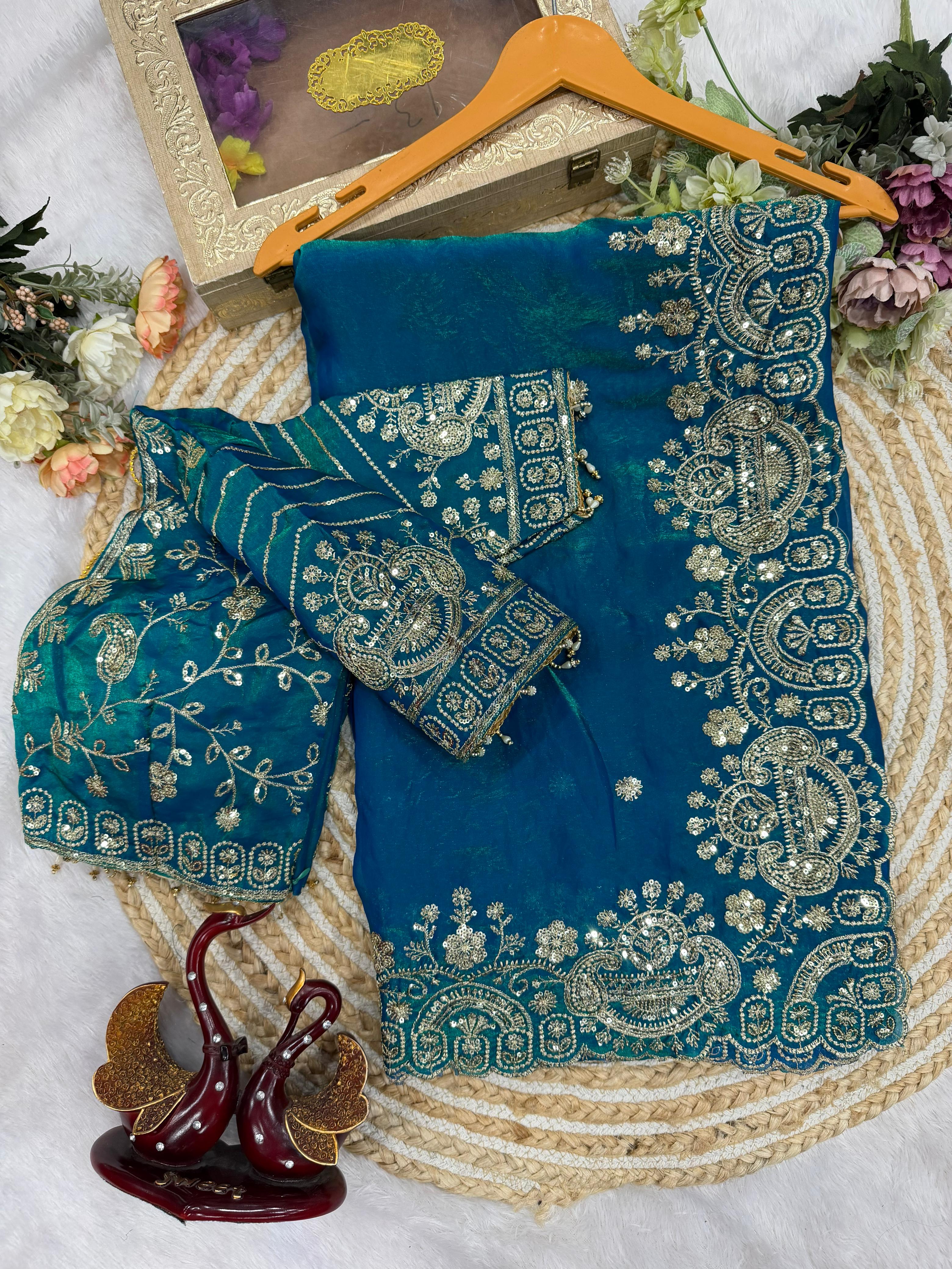 Space silk designer saree with stitched blouse