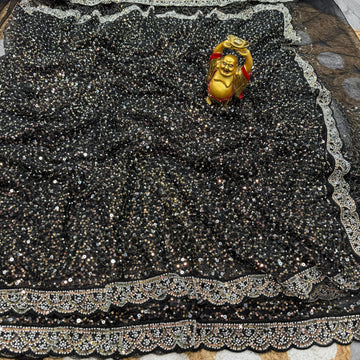 Soft net sequence and beeds embroidery saree