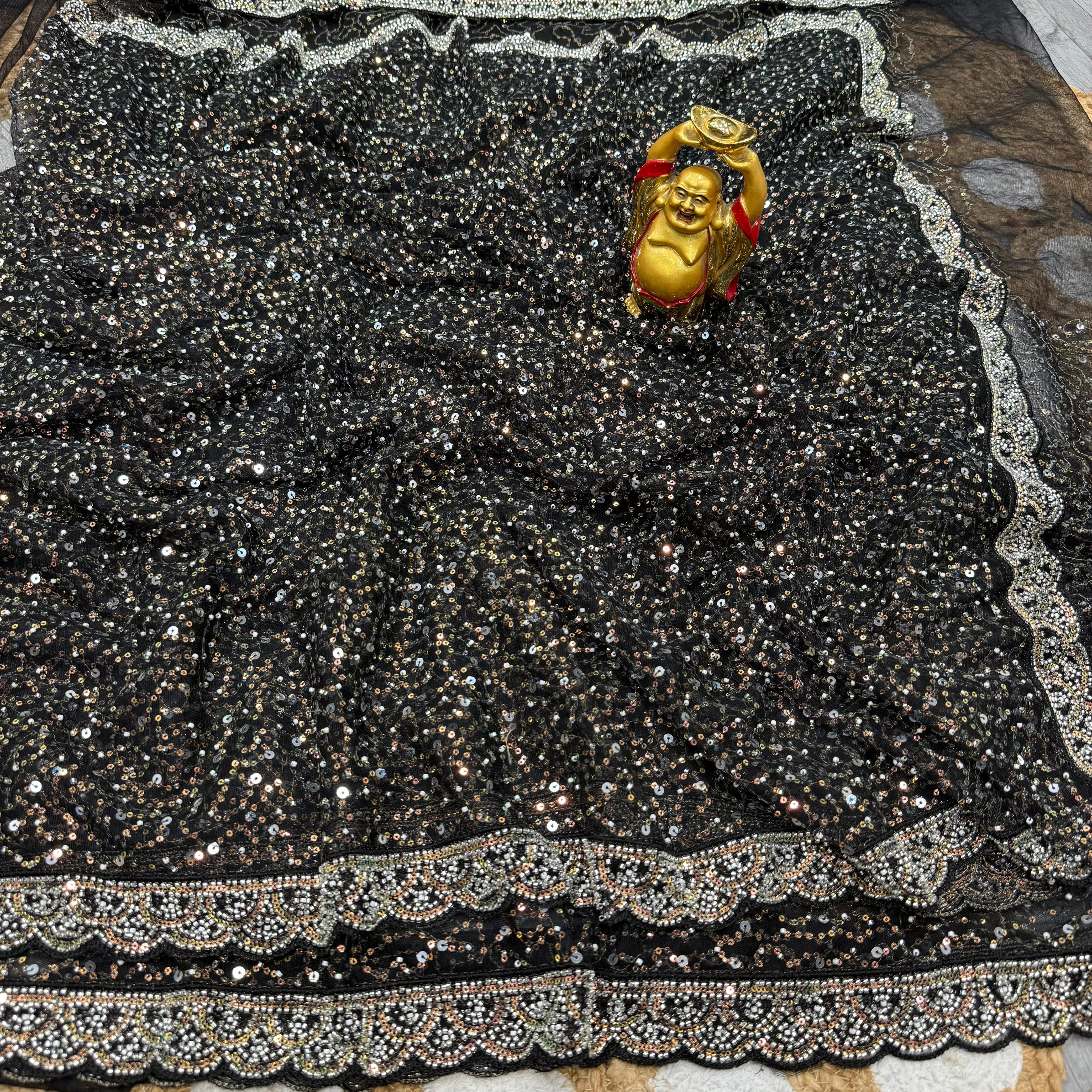 Soft net sequence and beeds embroidery saree