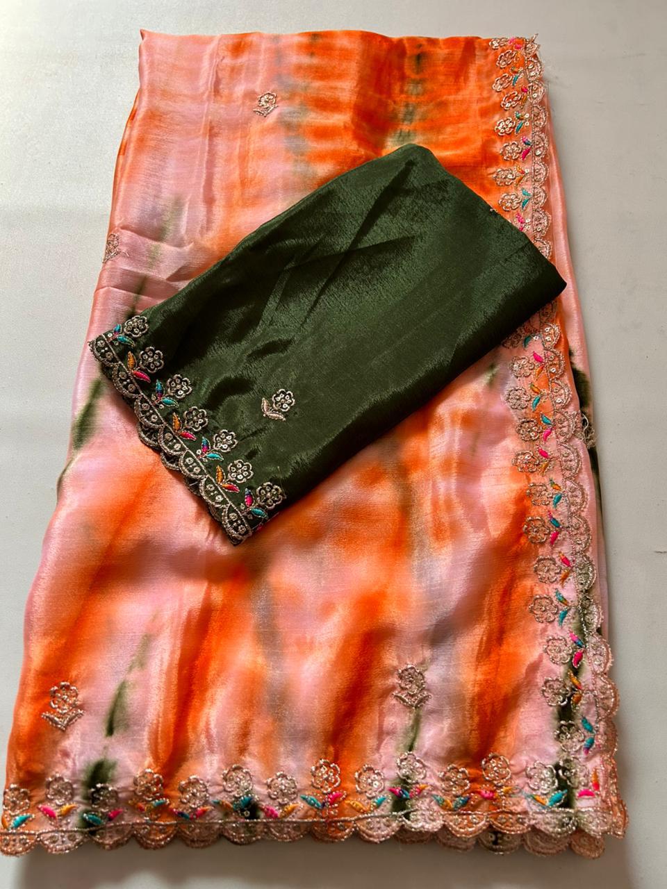 Dyeing chinnon shilk sarees