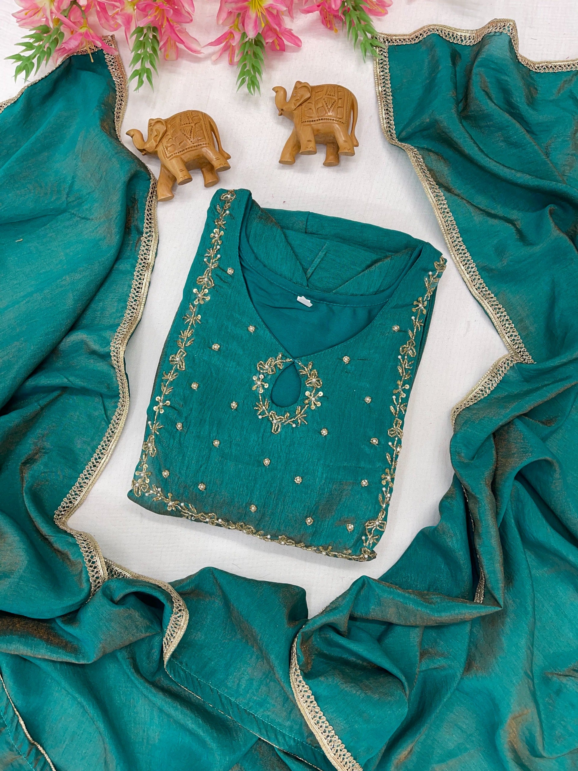 vichithra silk hand work gown with duppatta