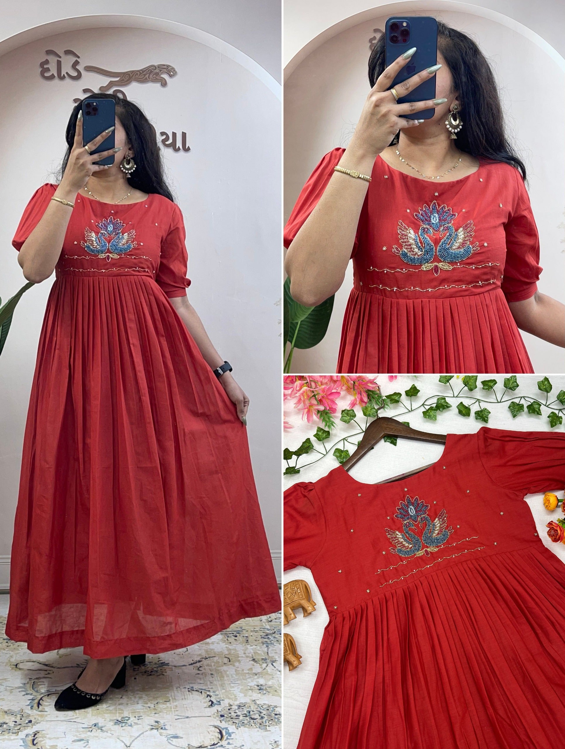 Mull cotton maggam work kurthi