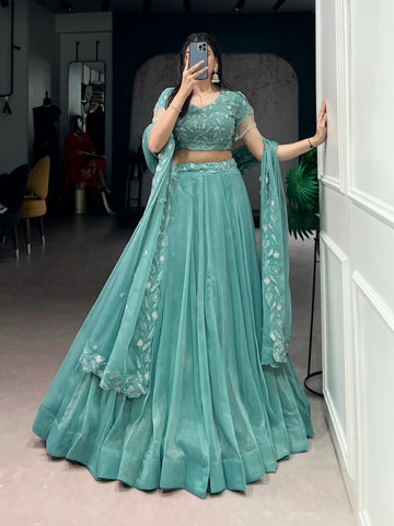 thread embroidery lehenga